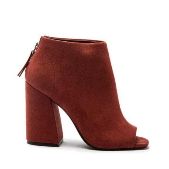 Shoes - Peep Toe Faux Suede Booties in Merlot